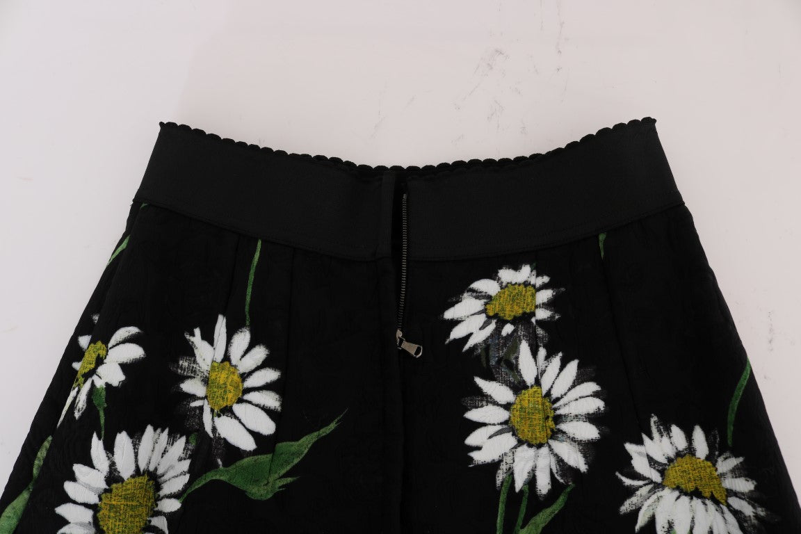 Black Embellished Daisy Brocade Skirt