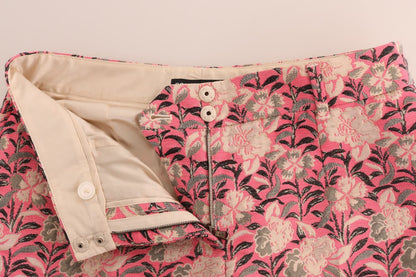 Pink Floral Brocade Capri Pants