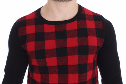 Red Black Wool Crewneck Sweater