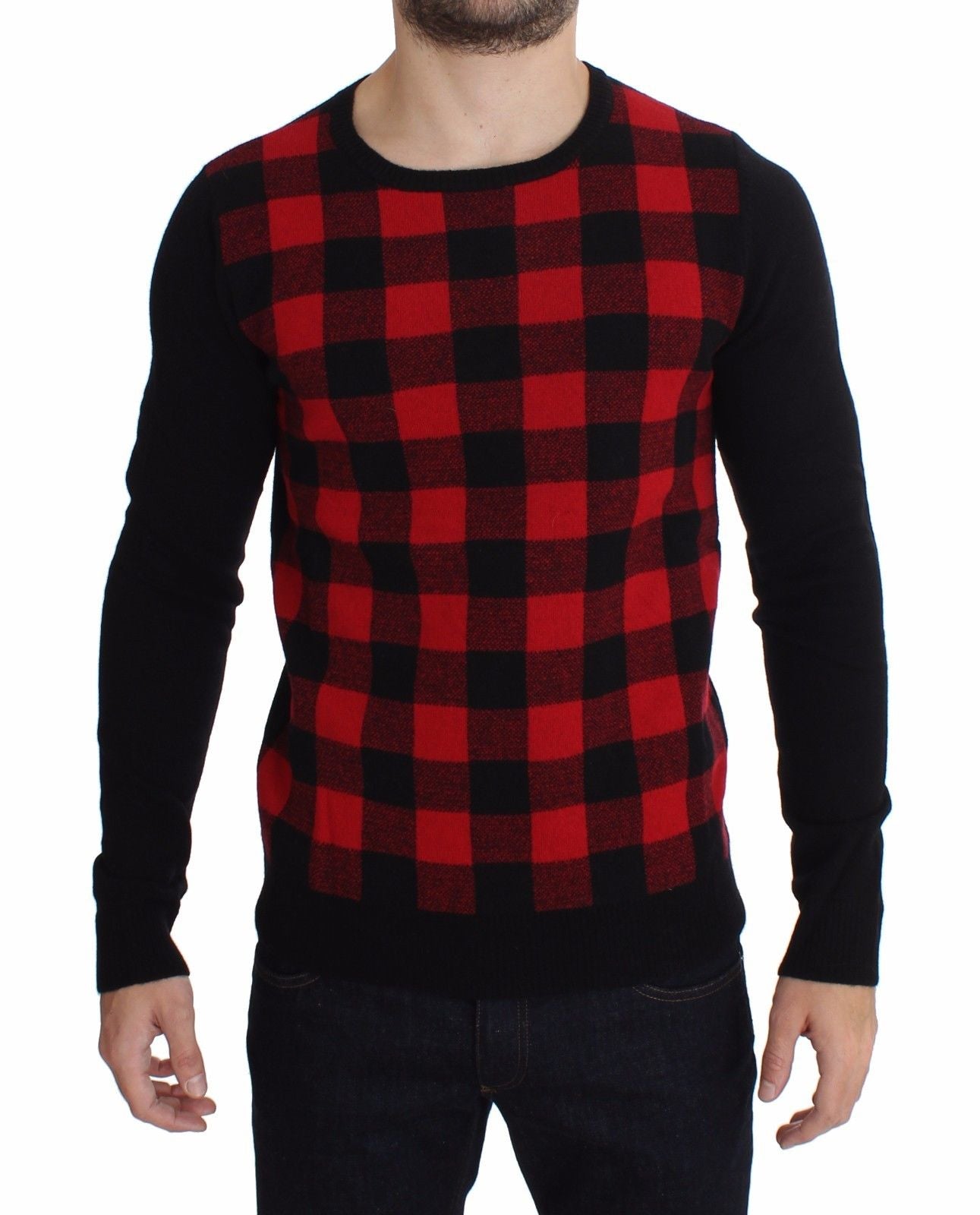 Red Black Wool Crewneck Sweater