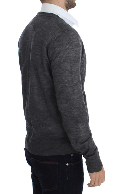Gray Wool Button Cardigan Sweater