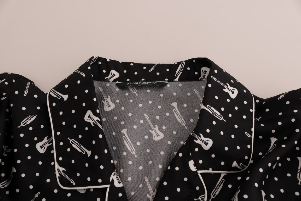 Black Silk White JAZZ Print Casual Shirt