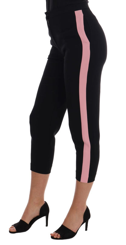 Black Stretch Pink Stripes Capri Pants