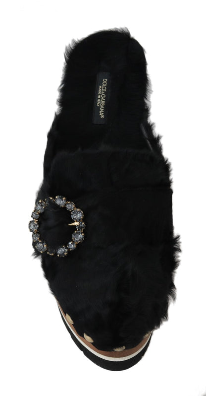 Black Xiangao Fur Crystal Mules