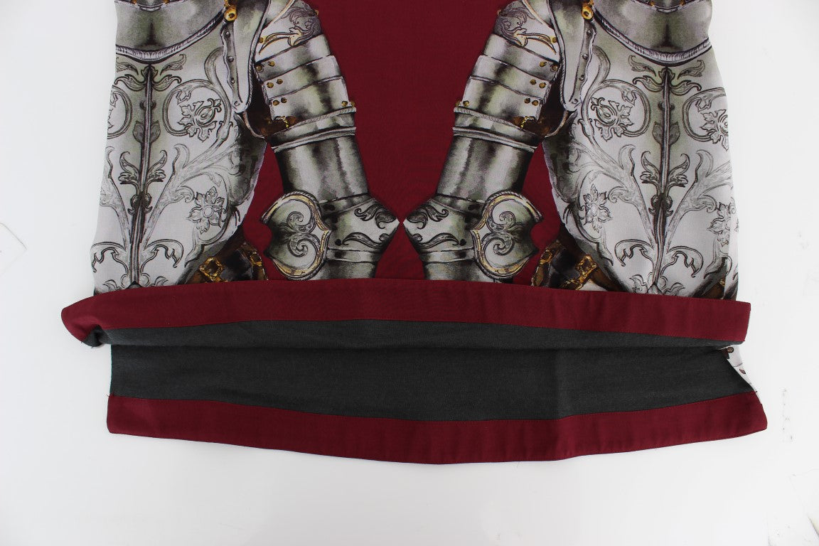 Red Knight Print Silk Blouse T-shirt