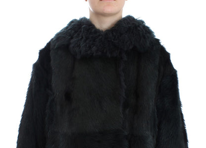 Black Goat Fur Shearling Long Jacket Coat