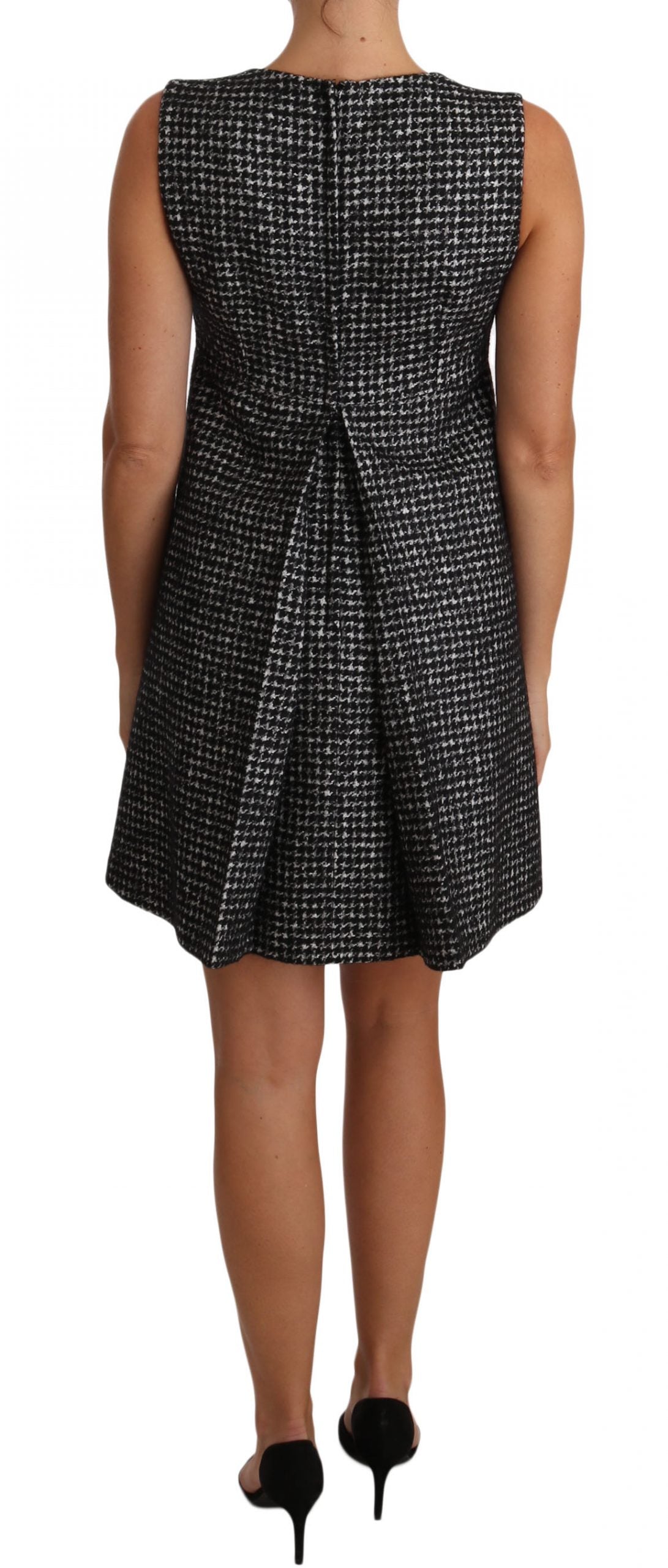 Gray Houndstooth Floral Appliqué Shift Mini Dress