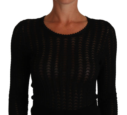 Black Knitted Wool Sheath Long Sleeves Dress