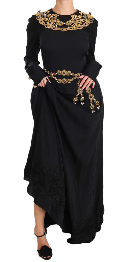 Black Silk Stretch Gold Crystal Dress
