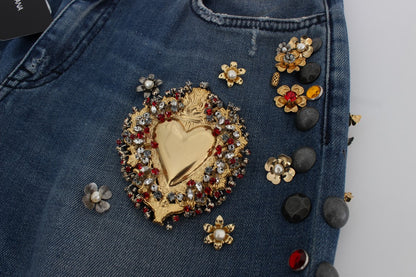 Crystal Roses Heart Embellished Jeans