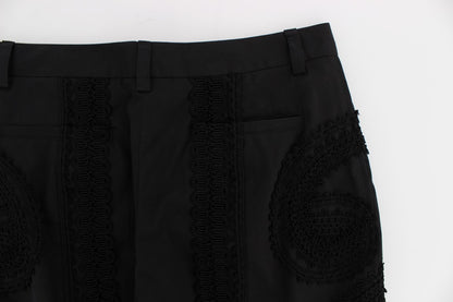 Black Cotton Stretch Torero Capris Pants