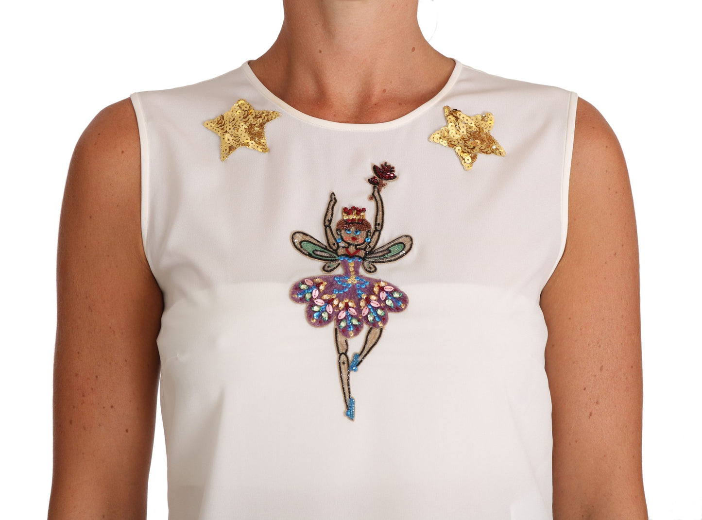 White Silk Embellished Crystal Sequin Fairy Top