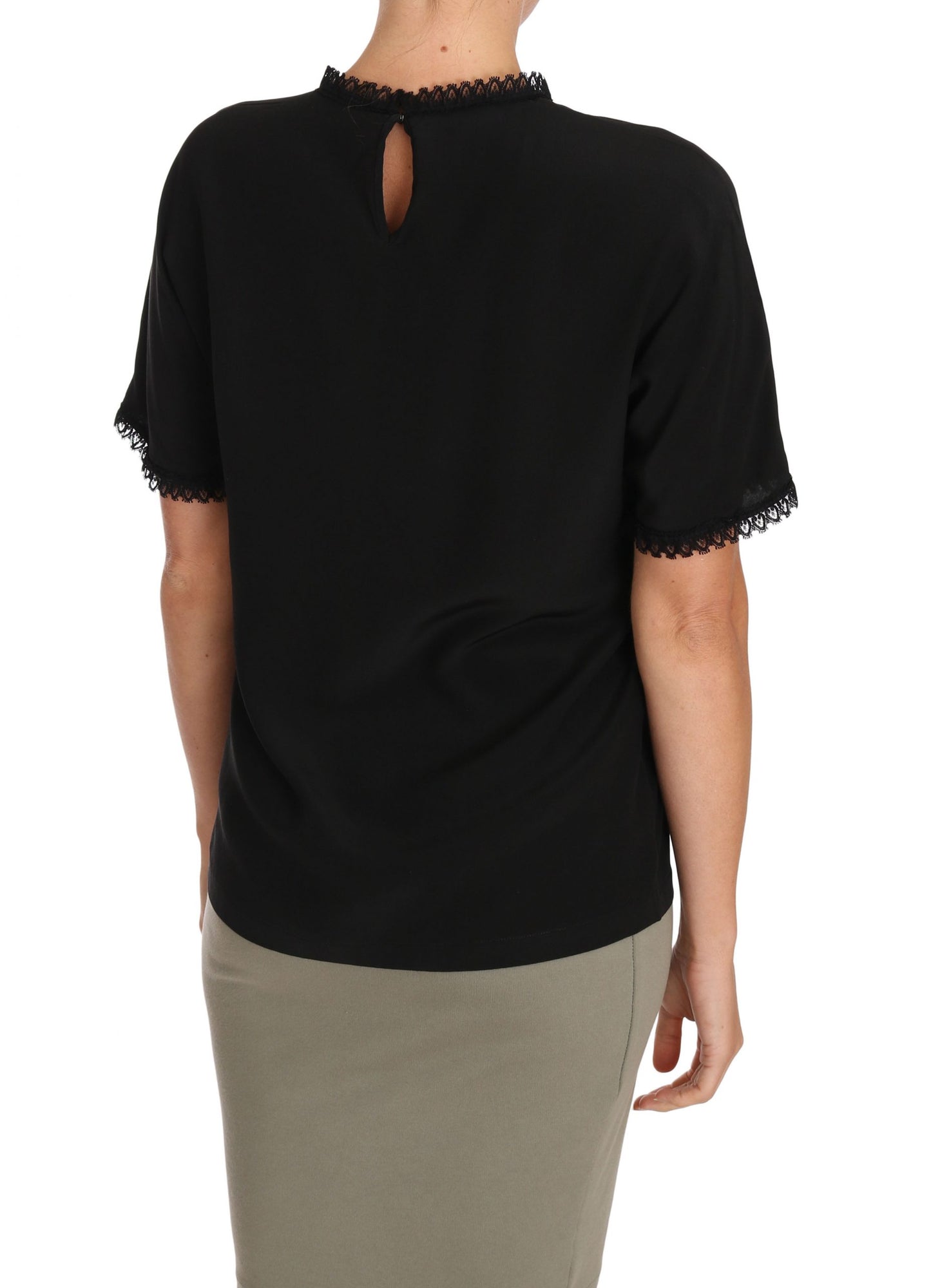 Black Silk Lace Top Blouse T-Shirt