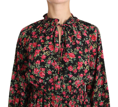 Black Rose Print Floral Shirt Top Blouse