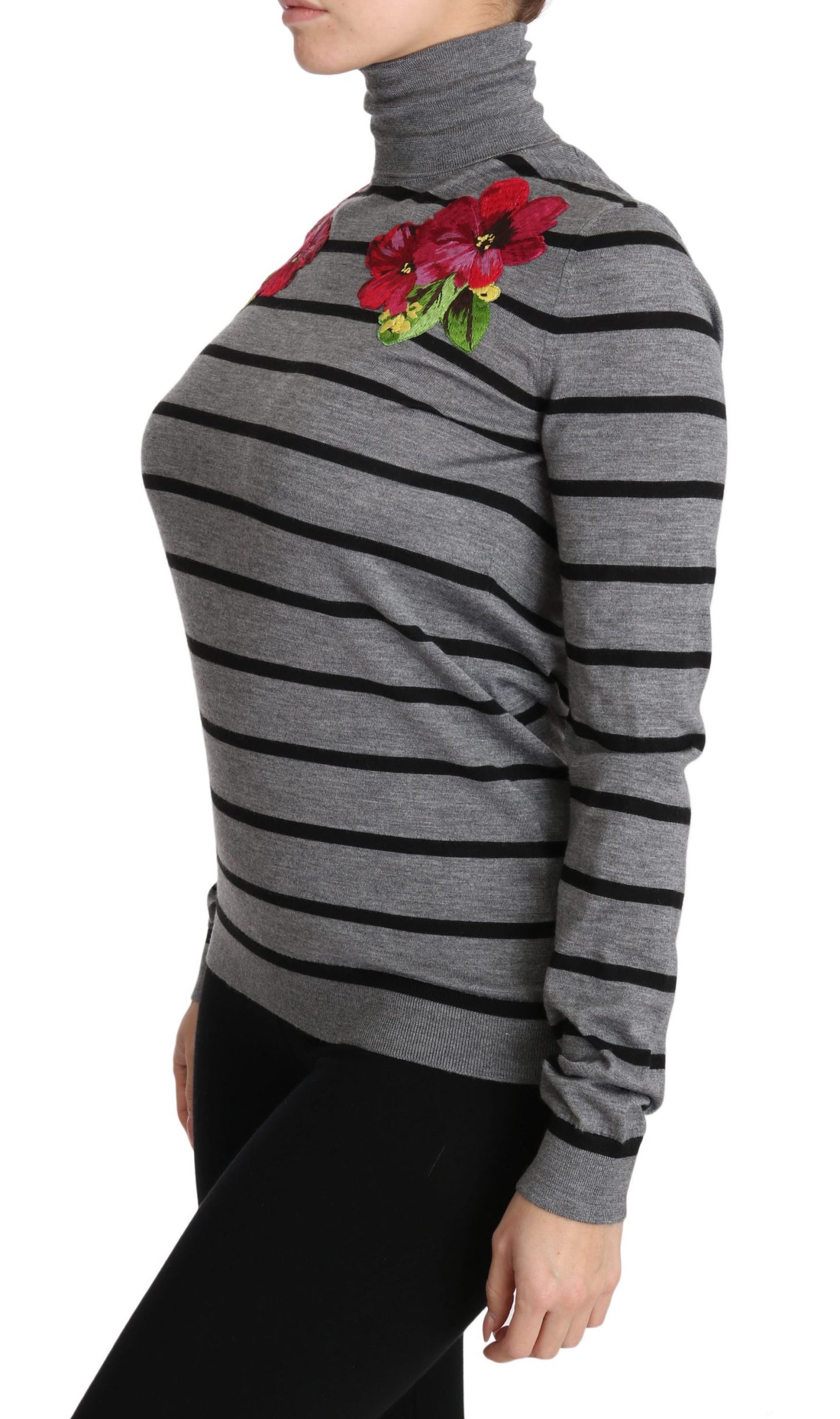 Gray Cashmere Silk Turtleneck Sweater