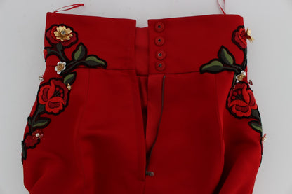 Red Silk Crystal Roses Shorts