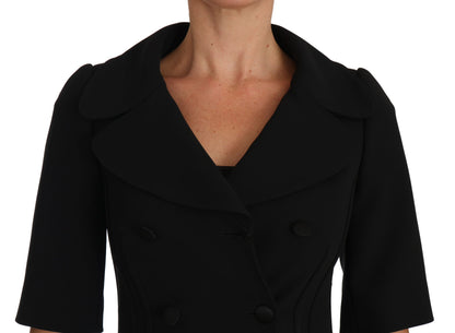 Black Short Fitted Wool Cropped Jacket Blazer