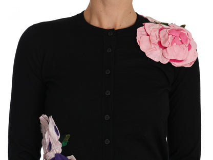 Black Cashmere Cardigan Floral Sweater