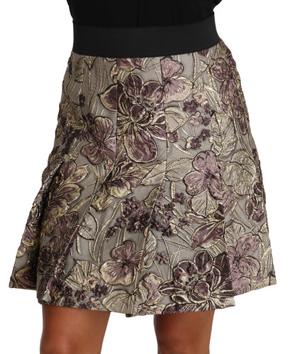A-Line Mini Floral Print Jaquard Skirt