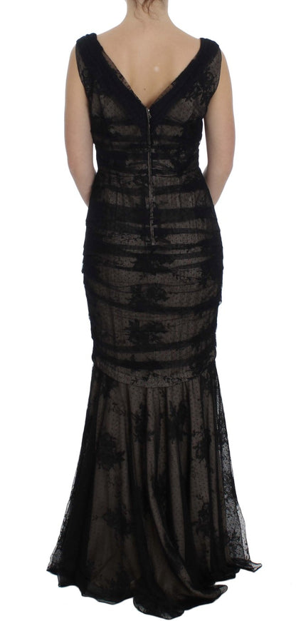 Black Floral Lace Long Bodycon Maxi Dress