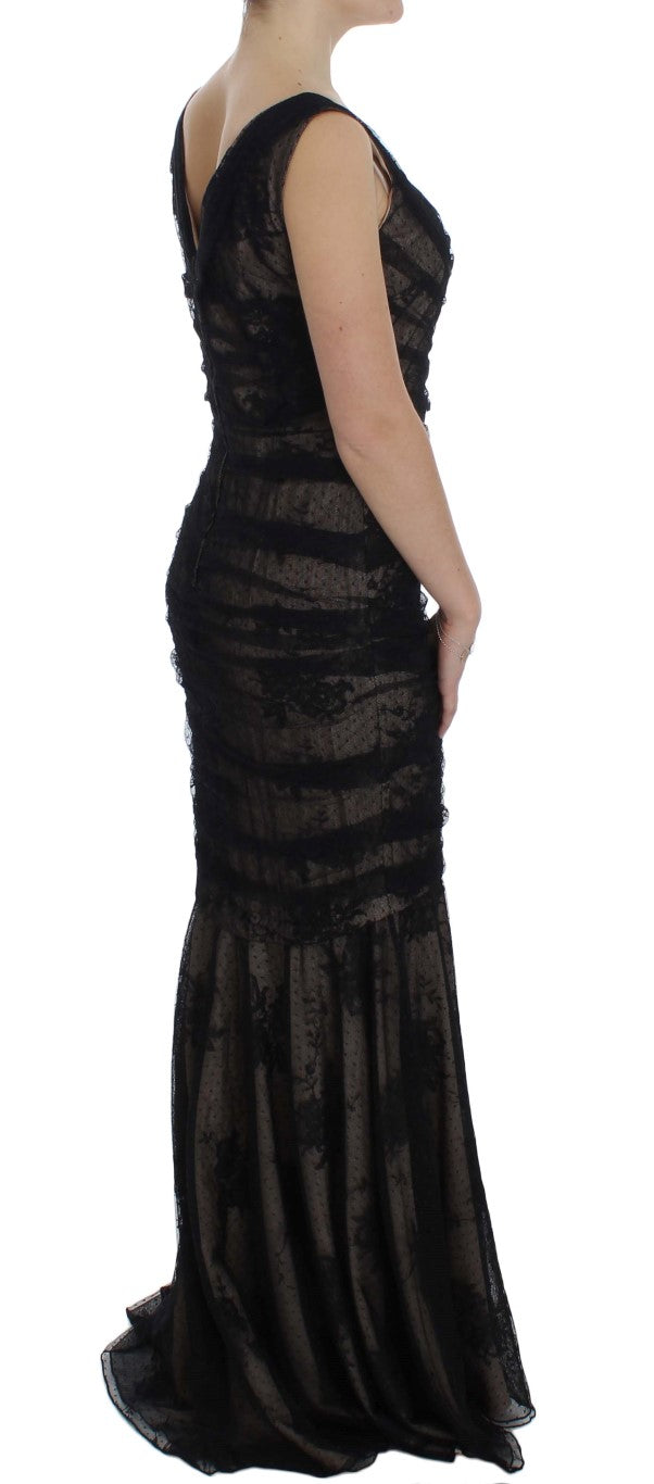 Black Floral Lace Long Bodycon Maxi Dress