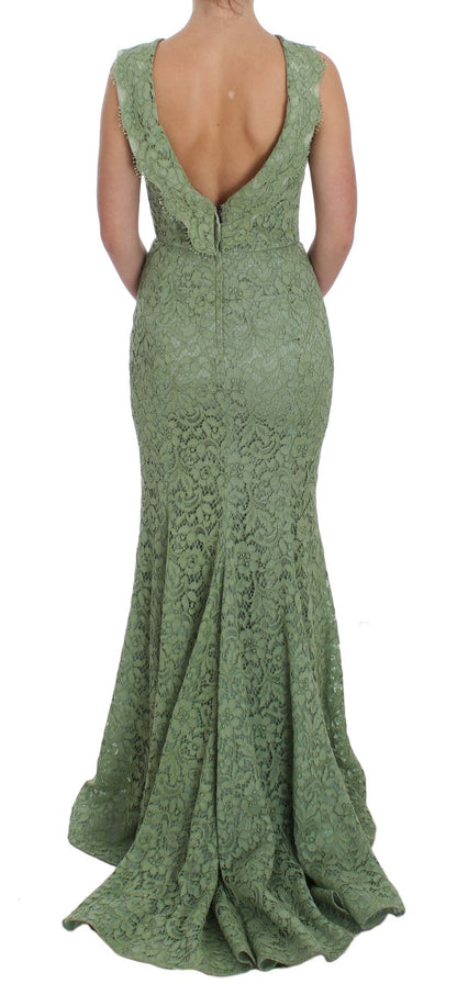 Green Floral Lace Sheath Maxi Dress