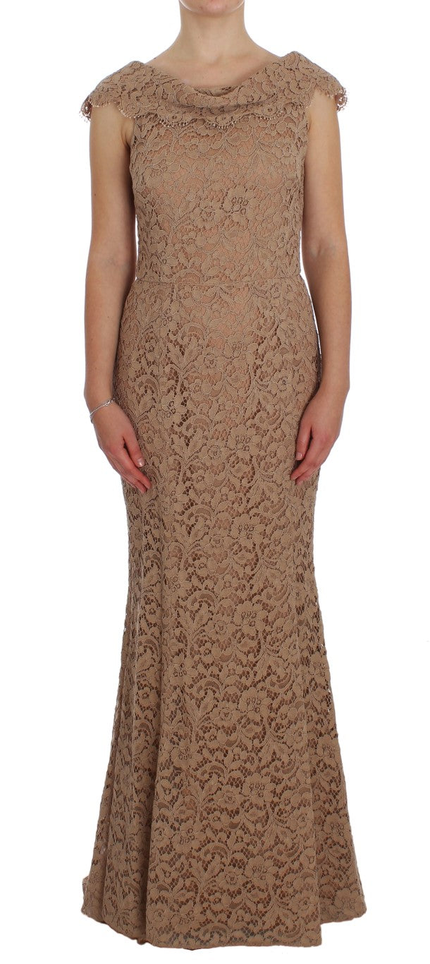 Pink Floral Lace Full Length Sheath Dress