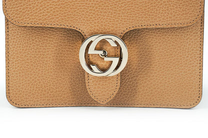 Beige Calf Leather Dollar Shoulder Bag