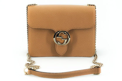 Beige Calf Leather Dollar Shoulder Bag