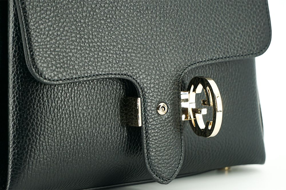 Black Calf Leather Dollar Shoulder and Handbag
