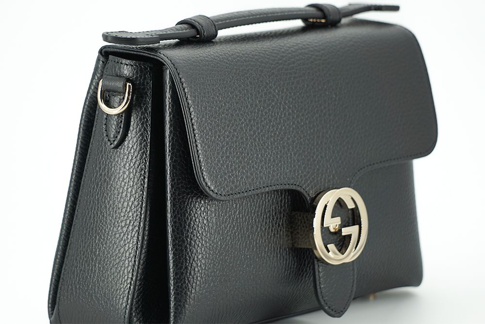 Black Calf Leather Dollar Shoulder and Handbag