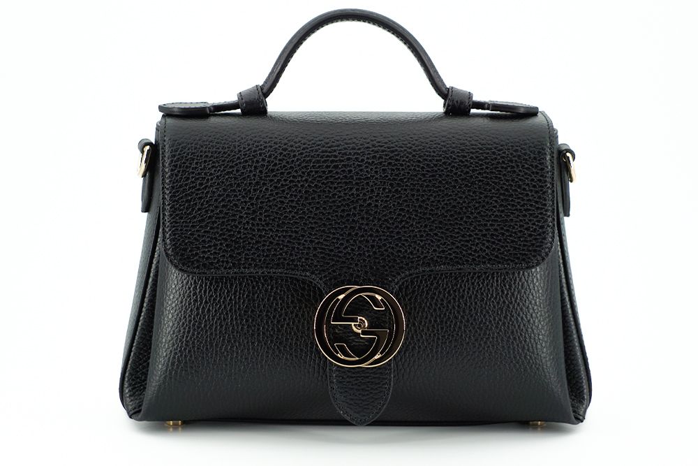 Black Calf Leather Dollar Shoulder and Handbag