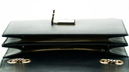 Black Calf Leather Dollar Shoulder Bag