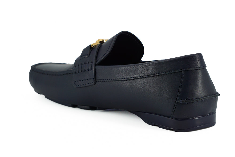 Navy Blue Calf Leather Loafers Shoes