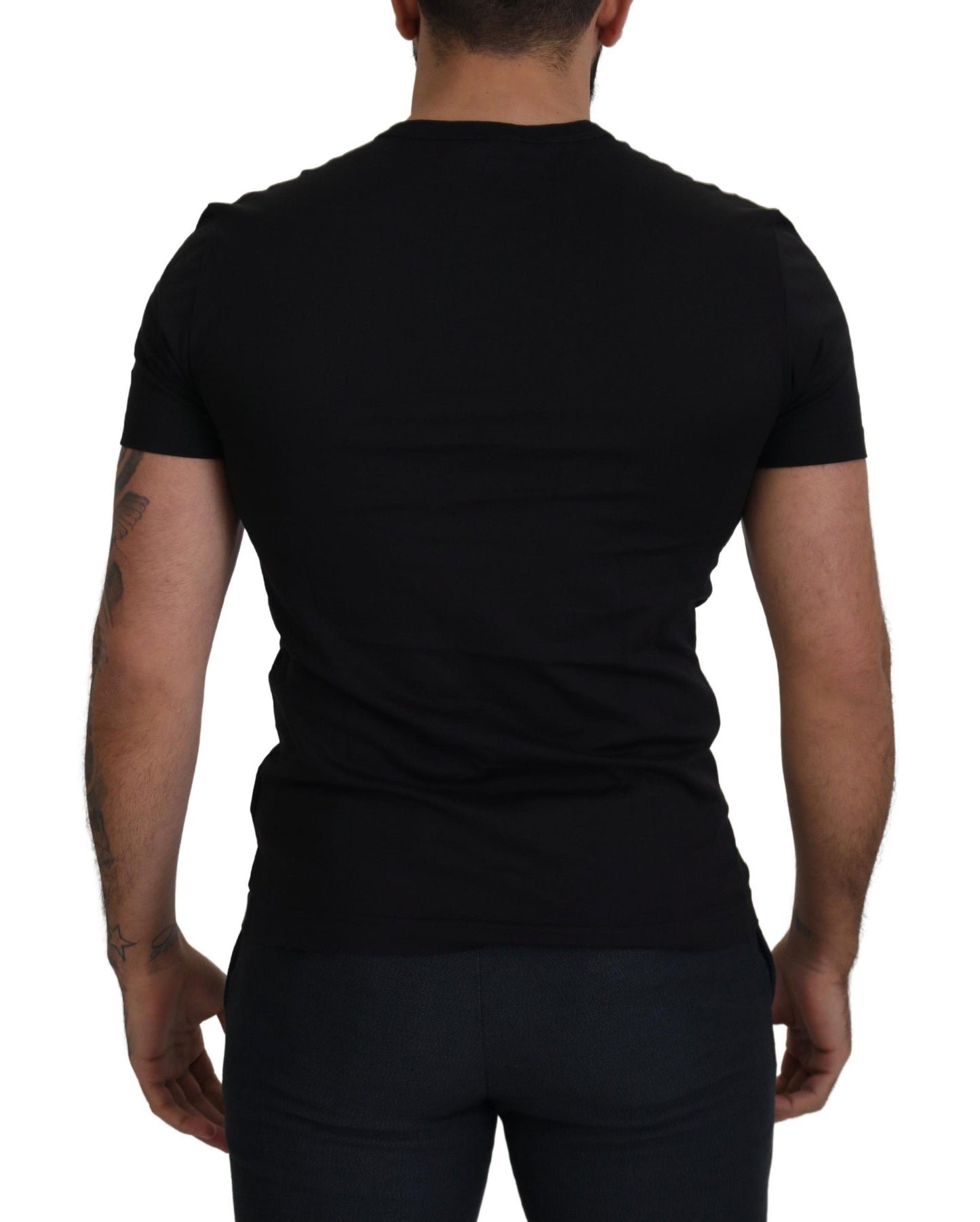 Black Cotton Logo Patch Crewneck T-shirt