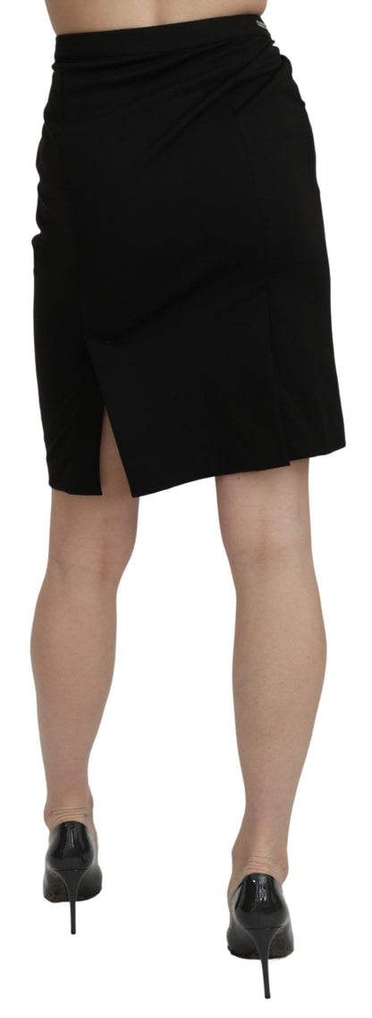 Black High Waist Pencil Cut Knee Length Formal Skirt