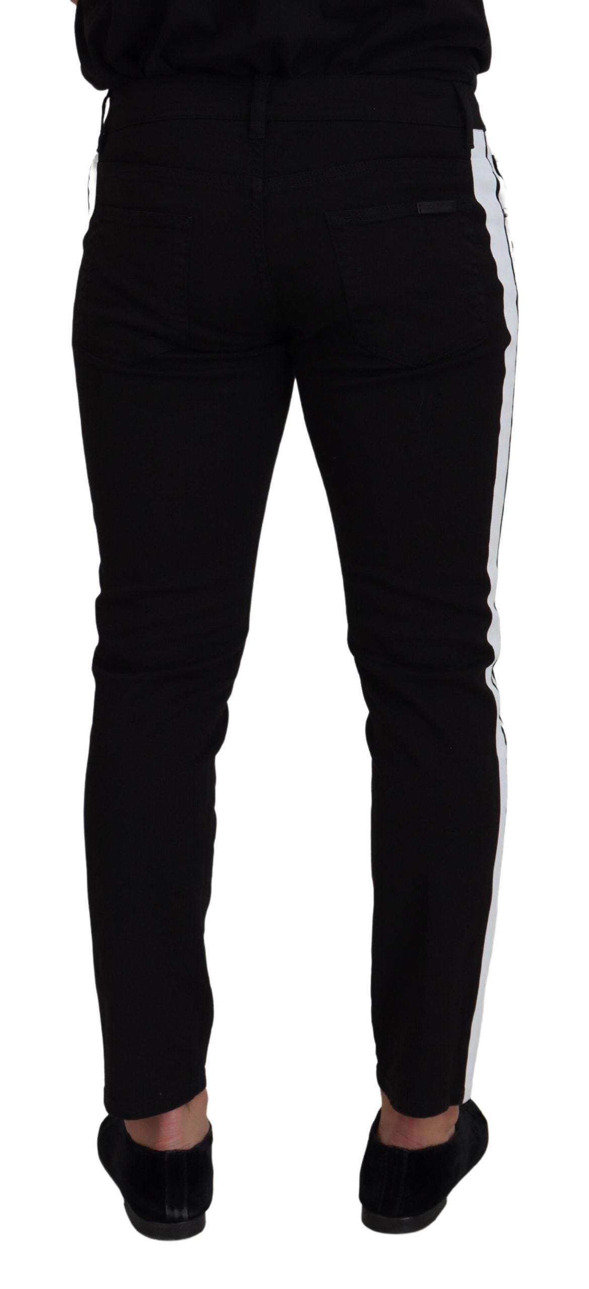 Black Cotton Crown Patch Skinny Denim Jeans