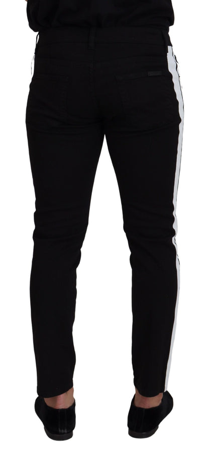 Black Cotton Crown Patch Skinny Denim Jeans