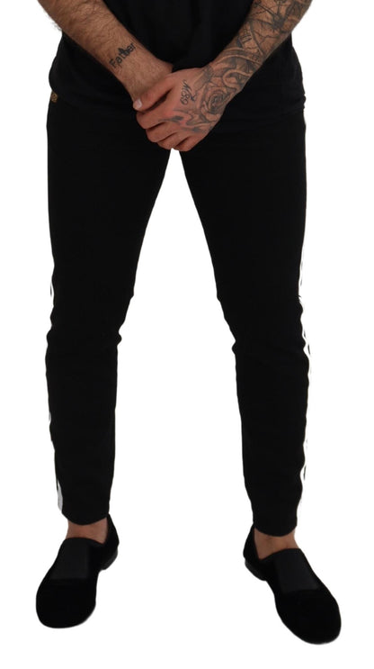 Black Cotton Crown Patch Skinny Denim Jeans