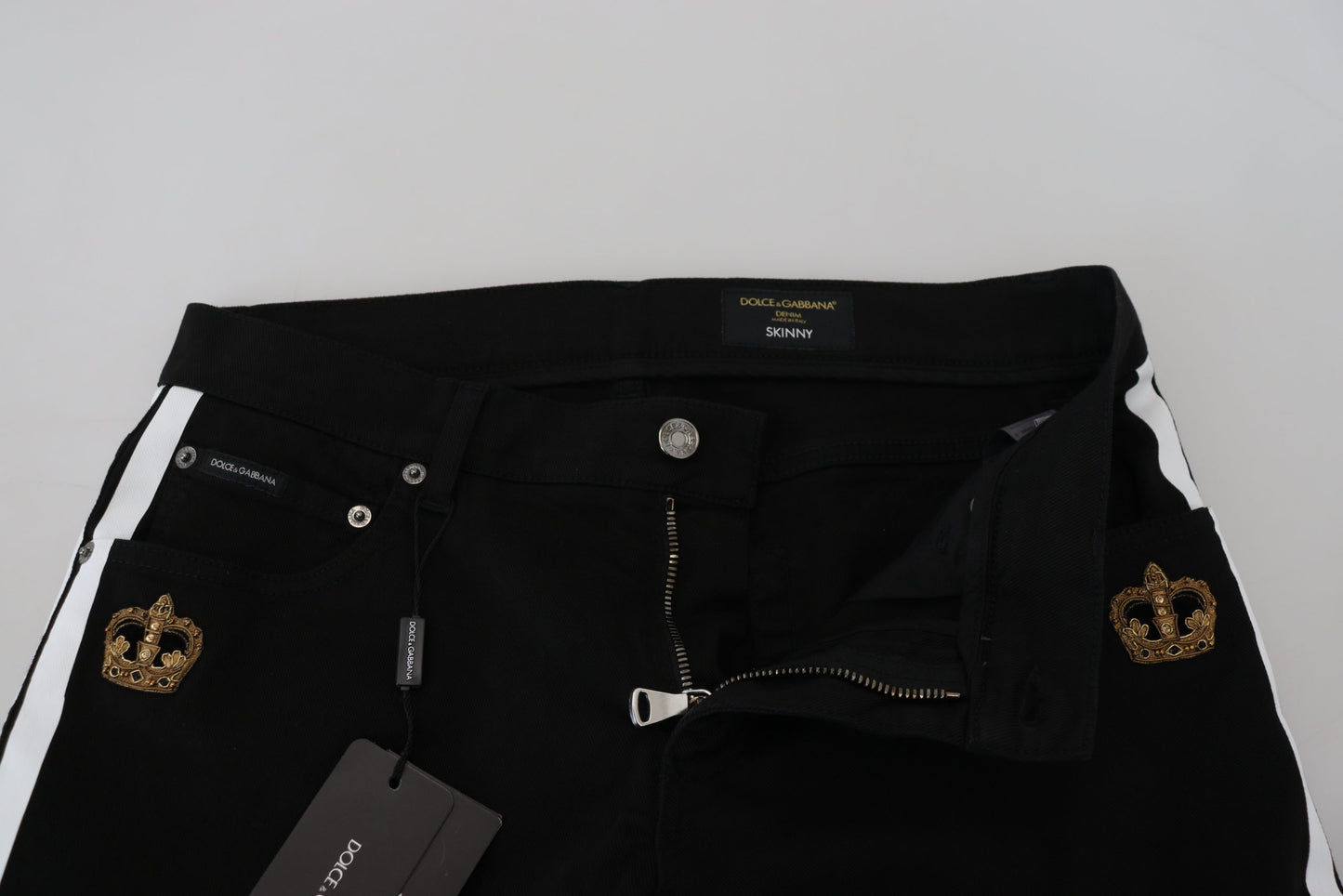Black Cotton Crown Patch Skinny Denim Jeans
