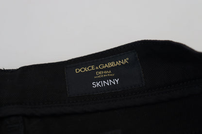 Black Cotton Crown Patch Skinny Denim Jeans