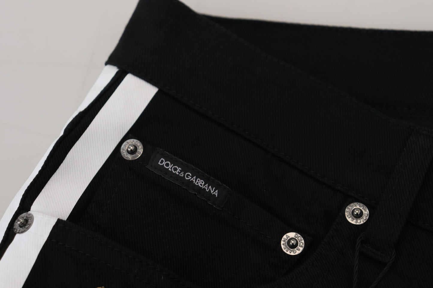 Black Cotton Crown Patch Skinny Denim Jeans