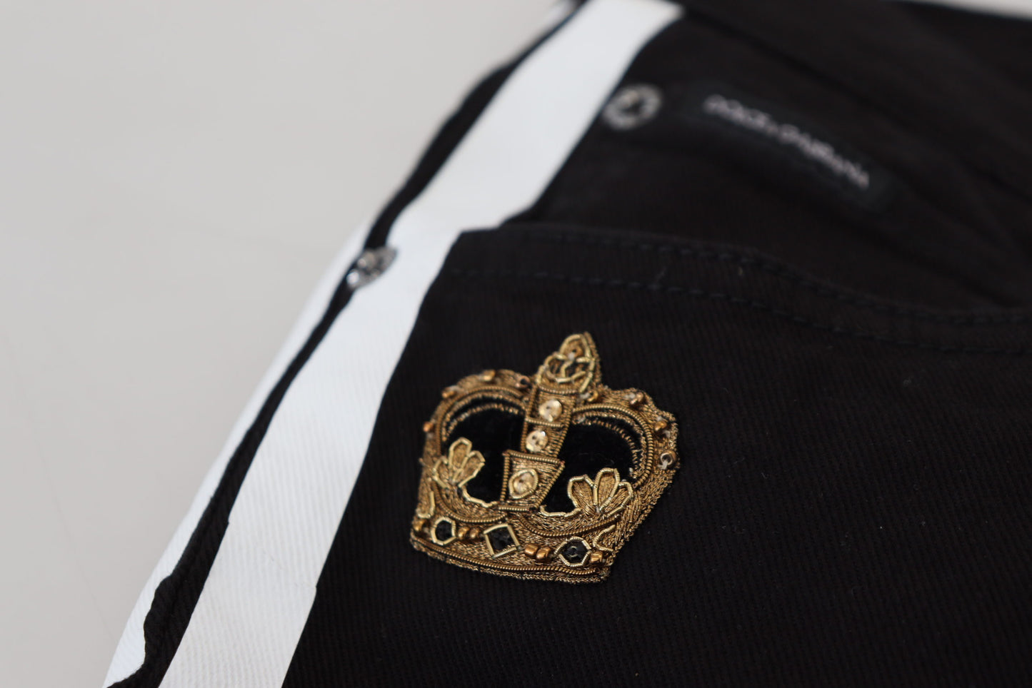 Black Cotton Crown Patch Skinny Denim Jeans