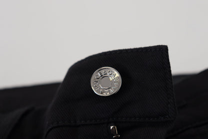 Black Cotton Crown Patch Skinny Denim Jeans