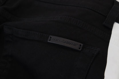 Black Cotton Crown Patch Skinny Denim Jeans
