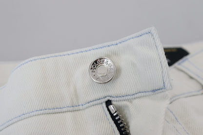 White Cotton Tattered Slim Fit Denim Jeans