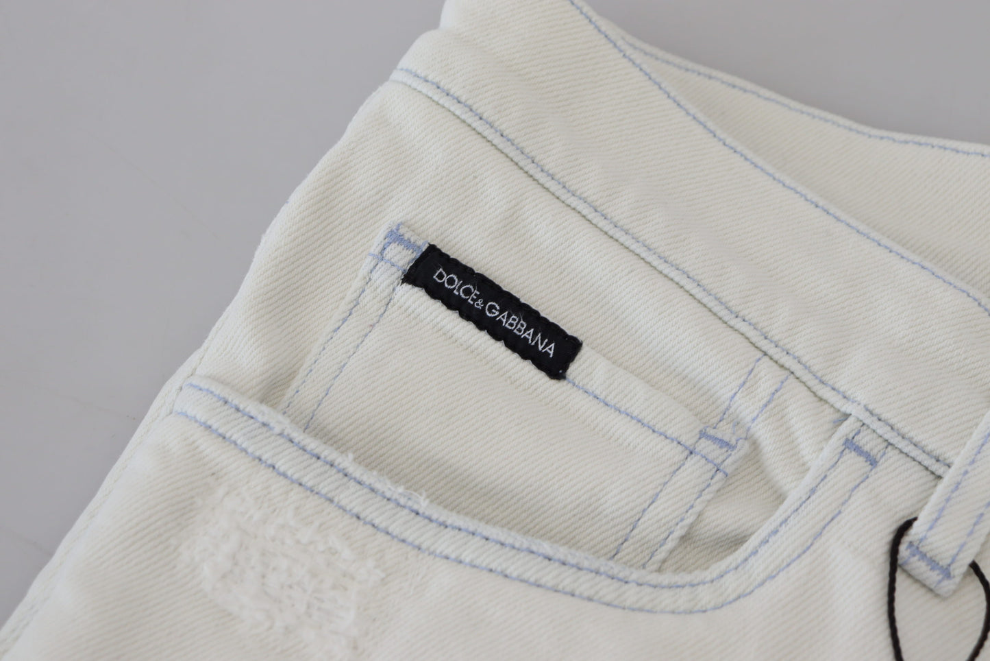 White Cotton Tattered Slim Fit Denim Jeans