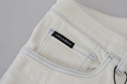 White Cotton Tattered Slim Fit Denim Jeans