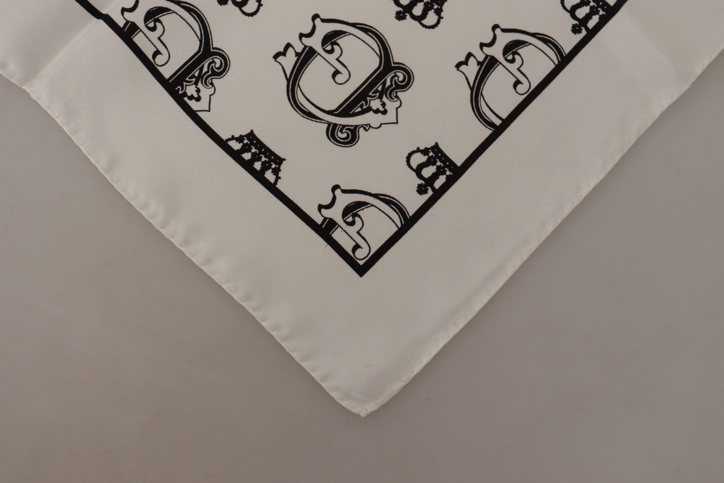 White Silk DG Crown Print Square Handkerchief Scarf