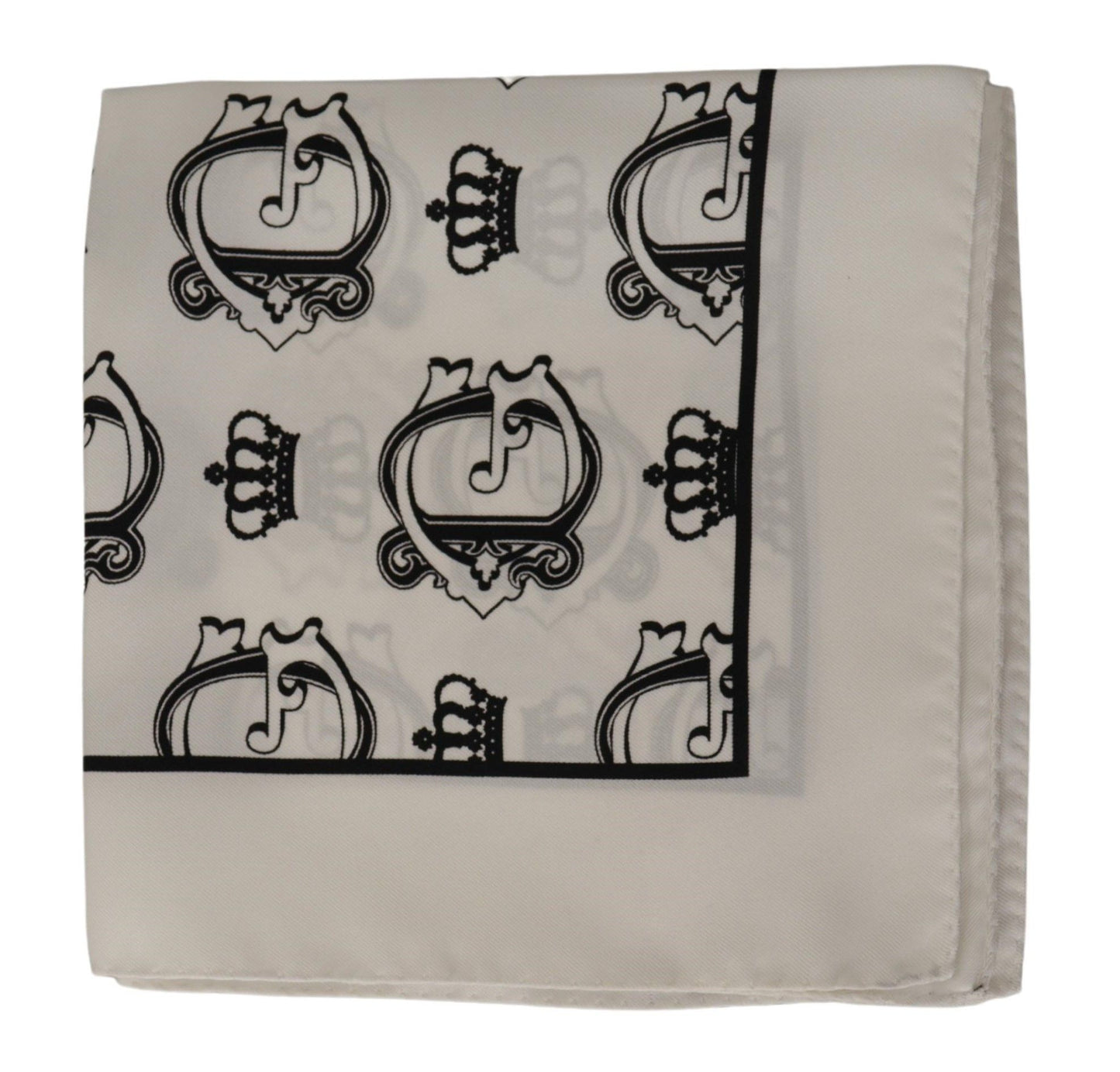 White Silk DG Crown Print Square Handkerchief Scarf